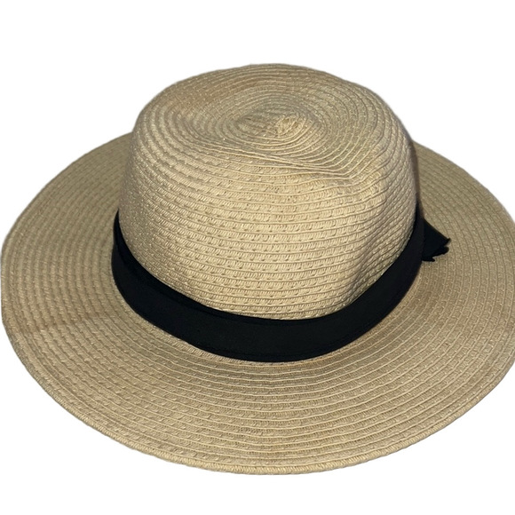 Tan and Black Wide-Brimmed Hat with Classic Band - Picture 5 of 9